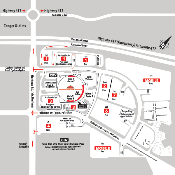 Canadian Tire Centre parking map